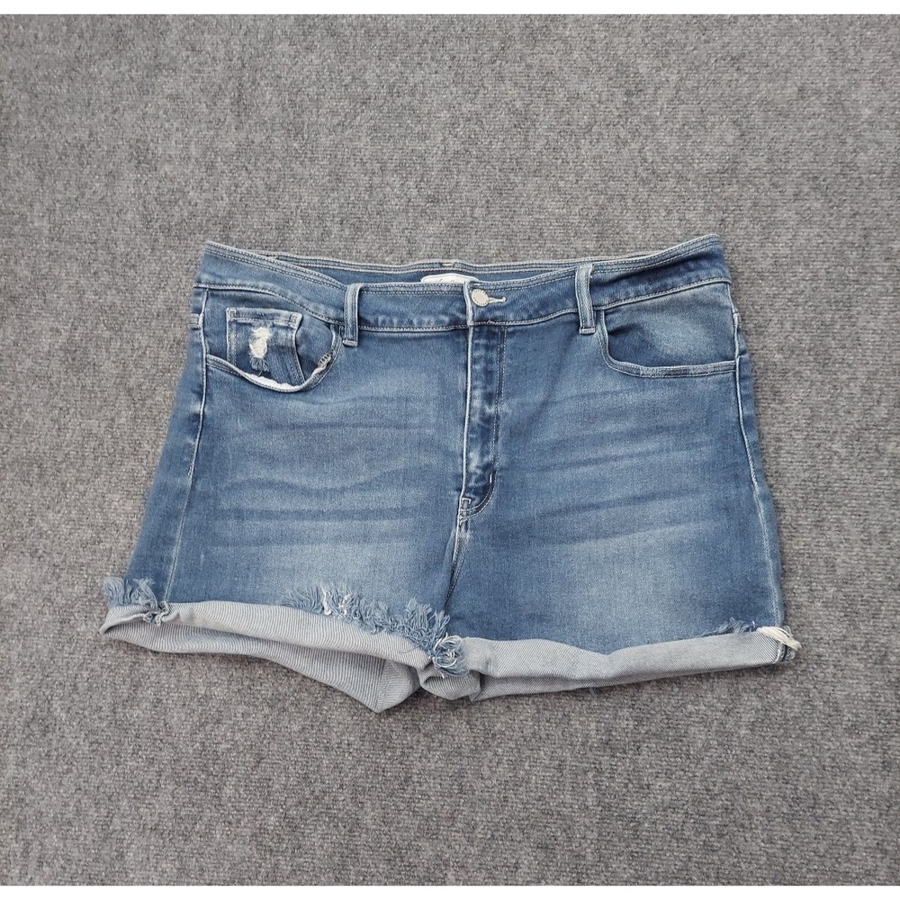 Kancan Shorts Womens 34 Blue‎ Kurvy Ultra High Rise Stretch Cuffed Distressed